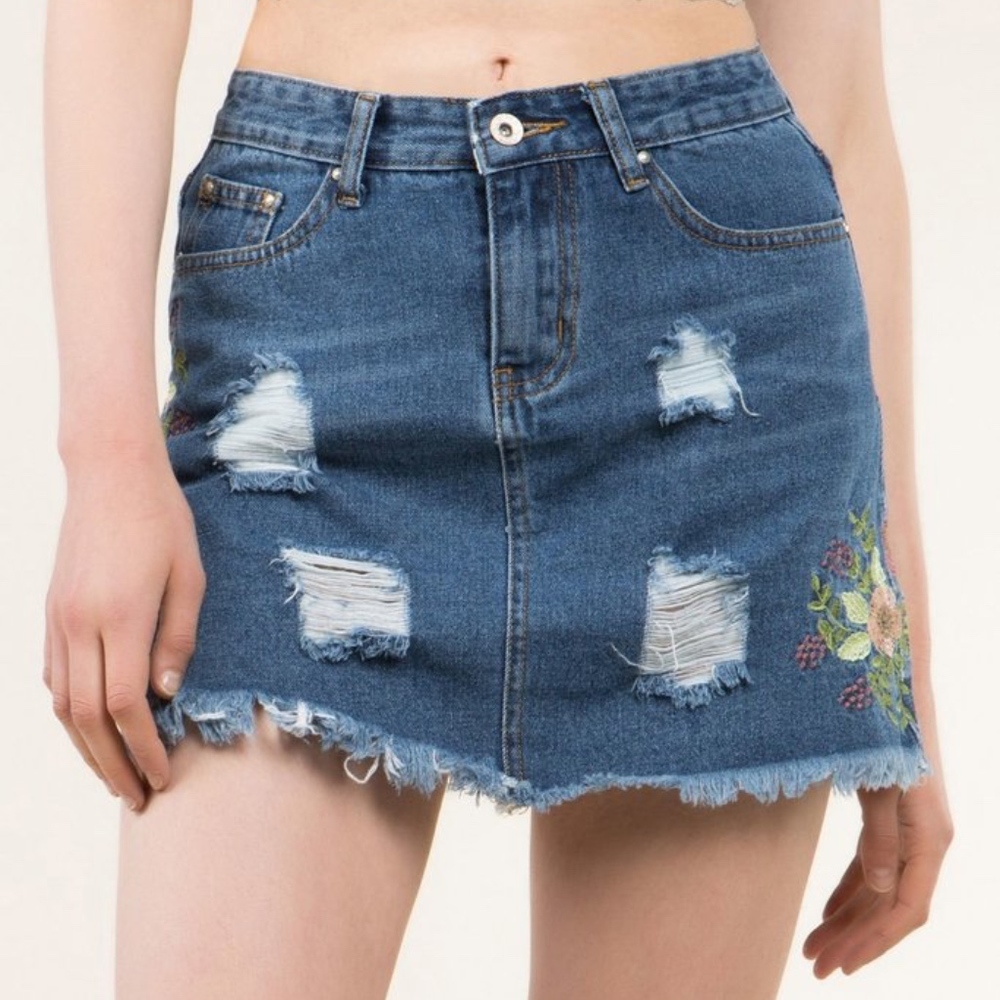 Embroidered Denim Skirt